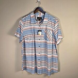 Noble Outfitters FullFlexx Womens 2X Striped Short Sleeve Button Down Shirt NEW